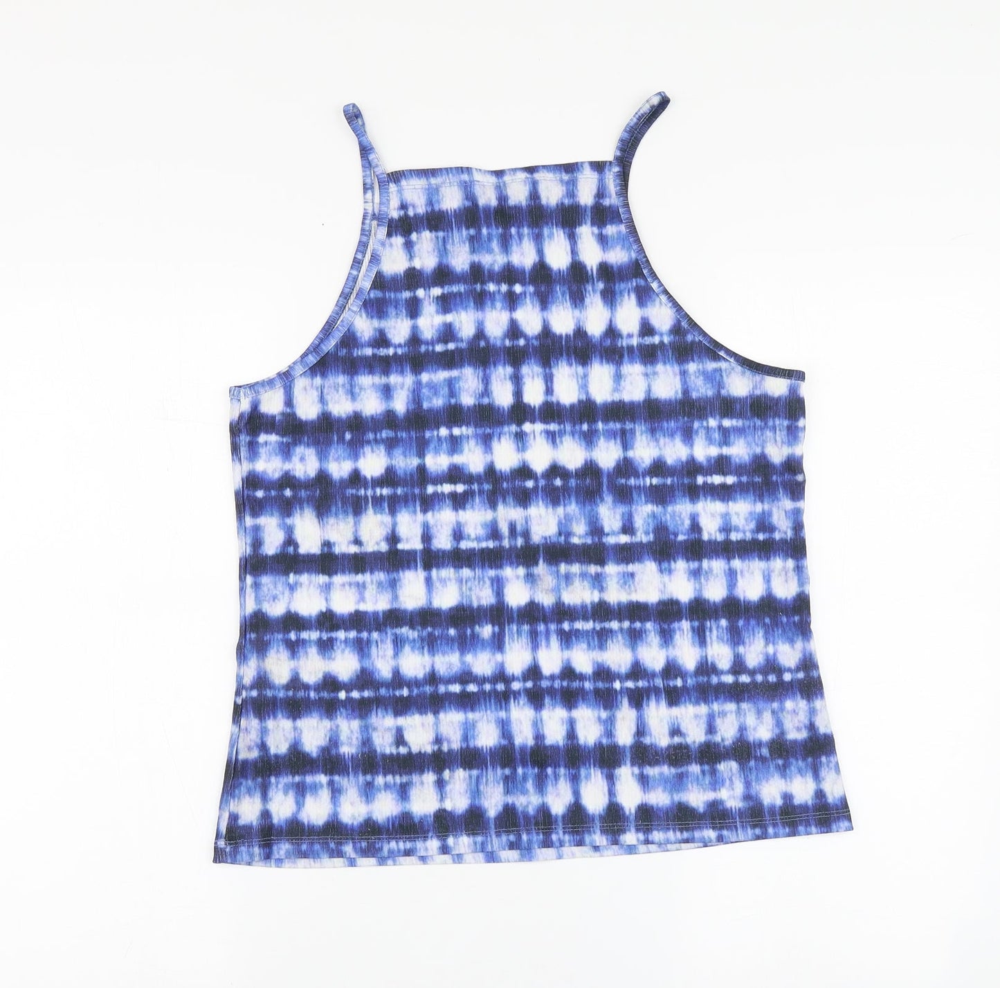 Papaya Womens Blue Geometric Polyester Basic T-Shirt Size 10 Square Neck
