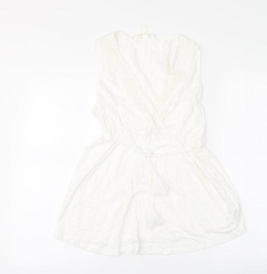 H&M Womens White Cotton Basic Blouse Size M V-Neck