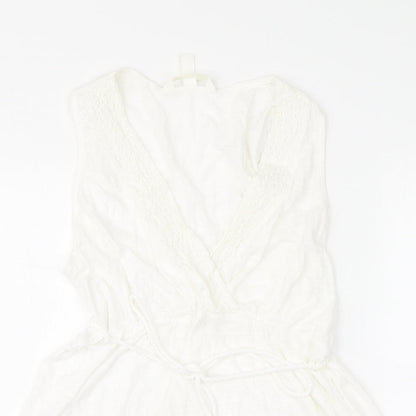 H&M Womens White Cotton Basic Blouse Size M V-Neck