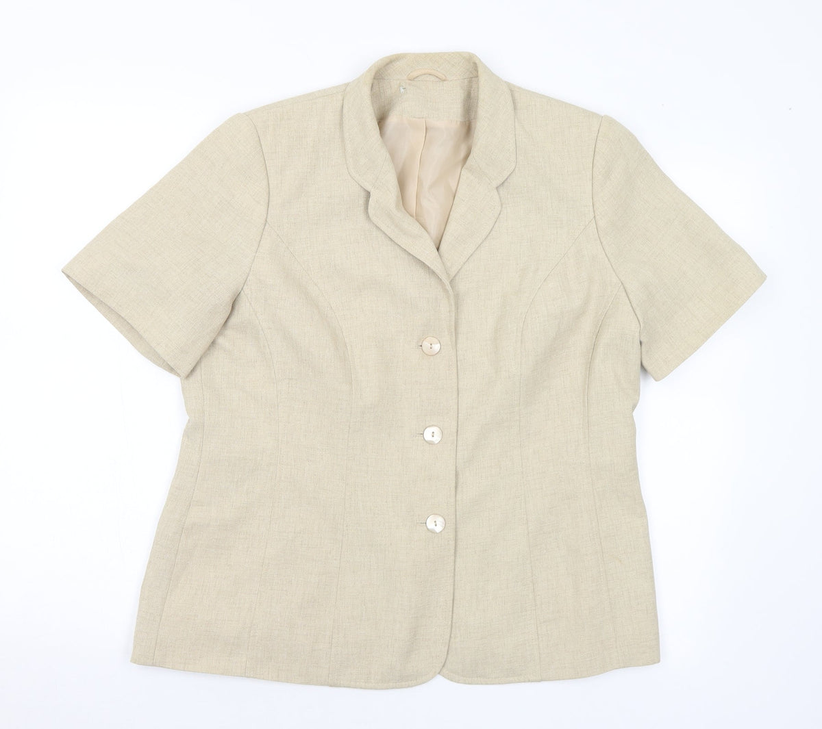 Preworn Womens Beige Polyester Jacket Suit Jacket Size 14