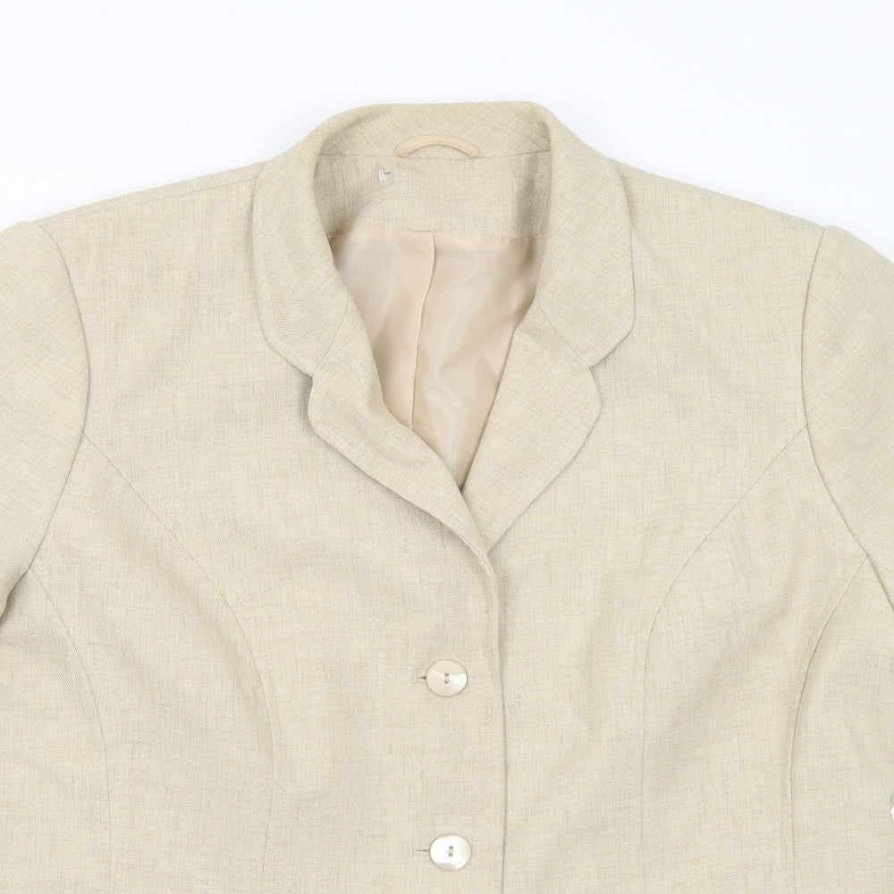 Preworn Womens Beige Polyester Jacket Suit Jacket Size 14