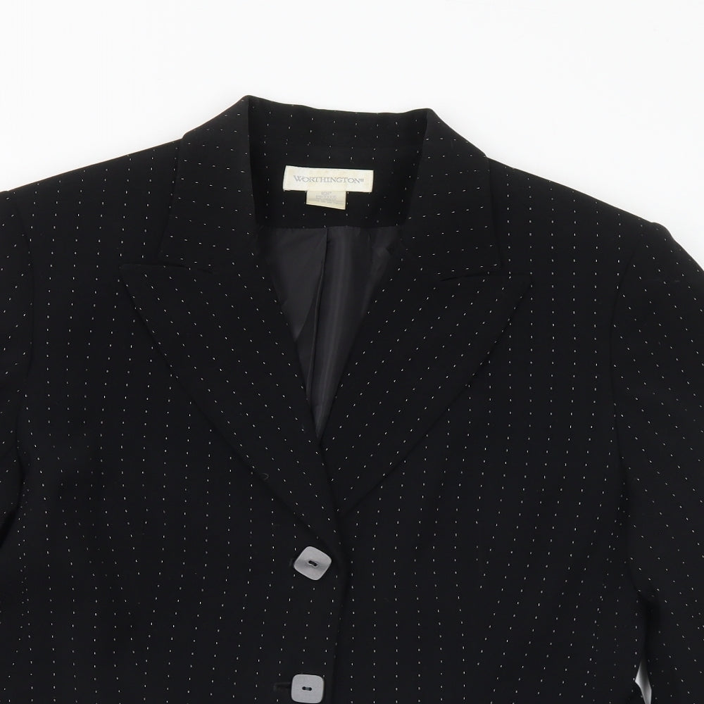 Worthington Industries Womens Black Geometric Polyester Jacket Suit Jacket Size 10