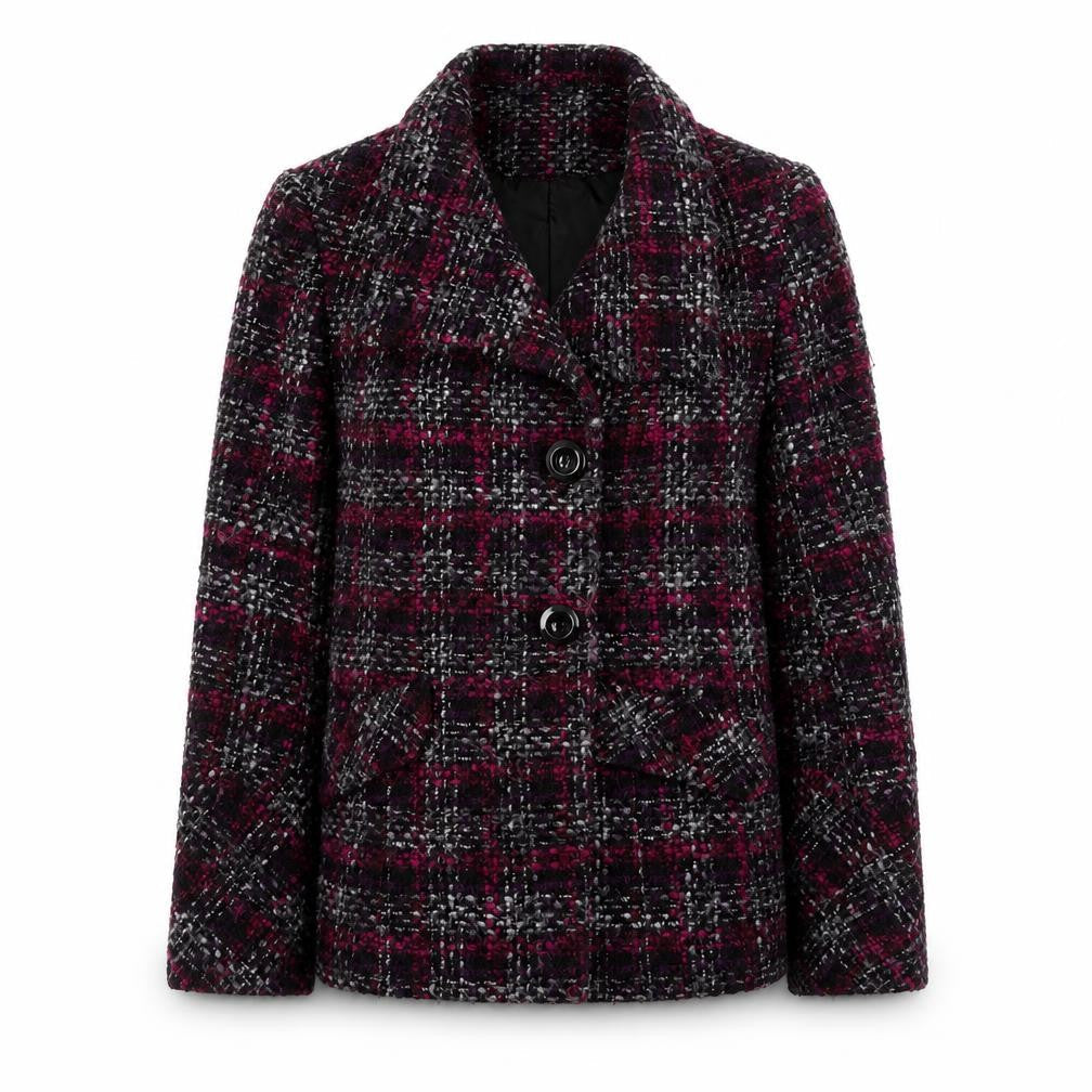 BHS Womens Purple Plaid Pea Coat Coat Size 12