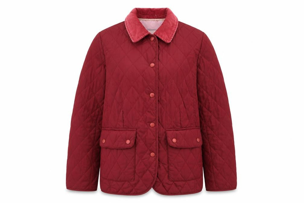 Stacey B Womens Red Quilted Coat Size L Button