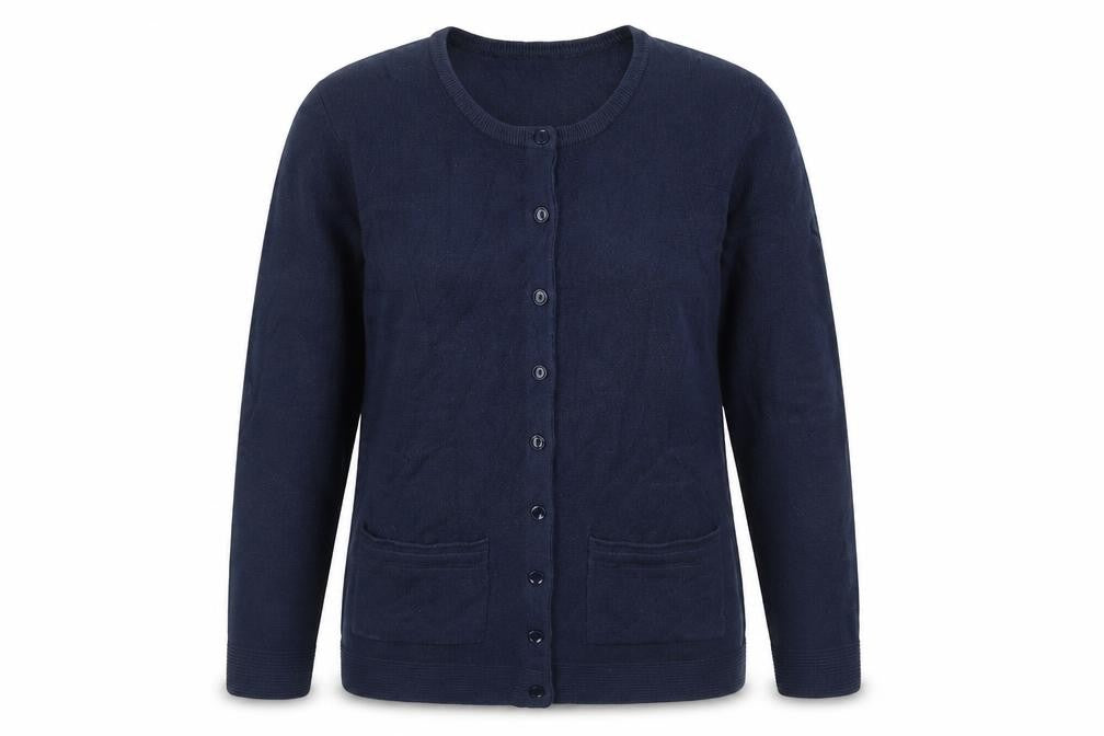 Emreco Womens Blue Scoop Neck Acrylic Cardigan Jumper Size 14
