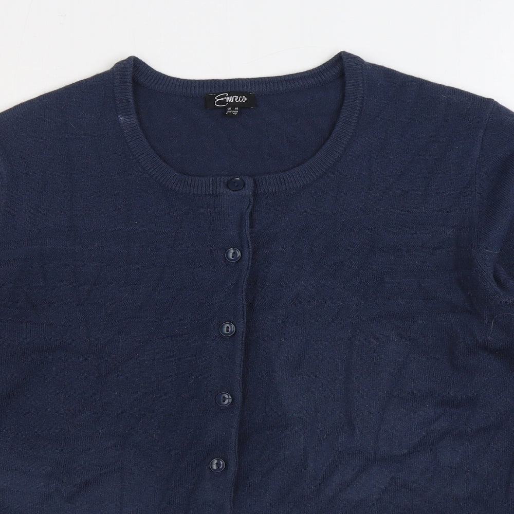 Emreco Womens Blue Scoop Neck Acrylic Cardigan Jumper Size 14