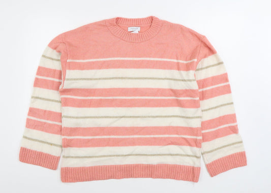 Matalan Womens Pink Round Neck Striped Acrylic Pullover Jumper Size L