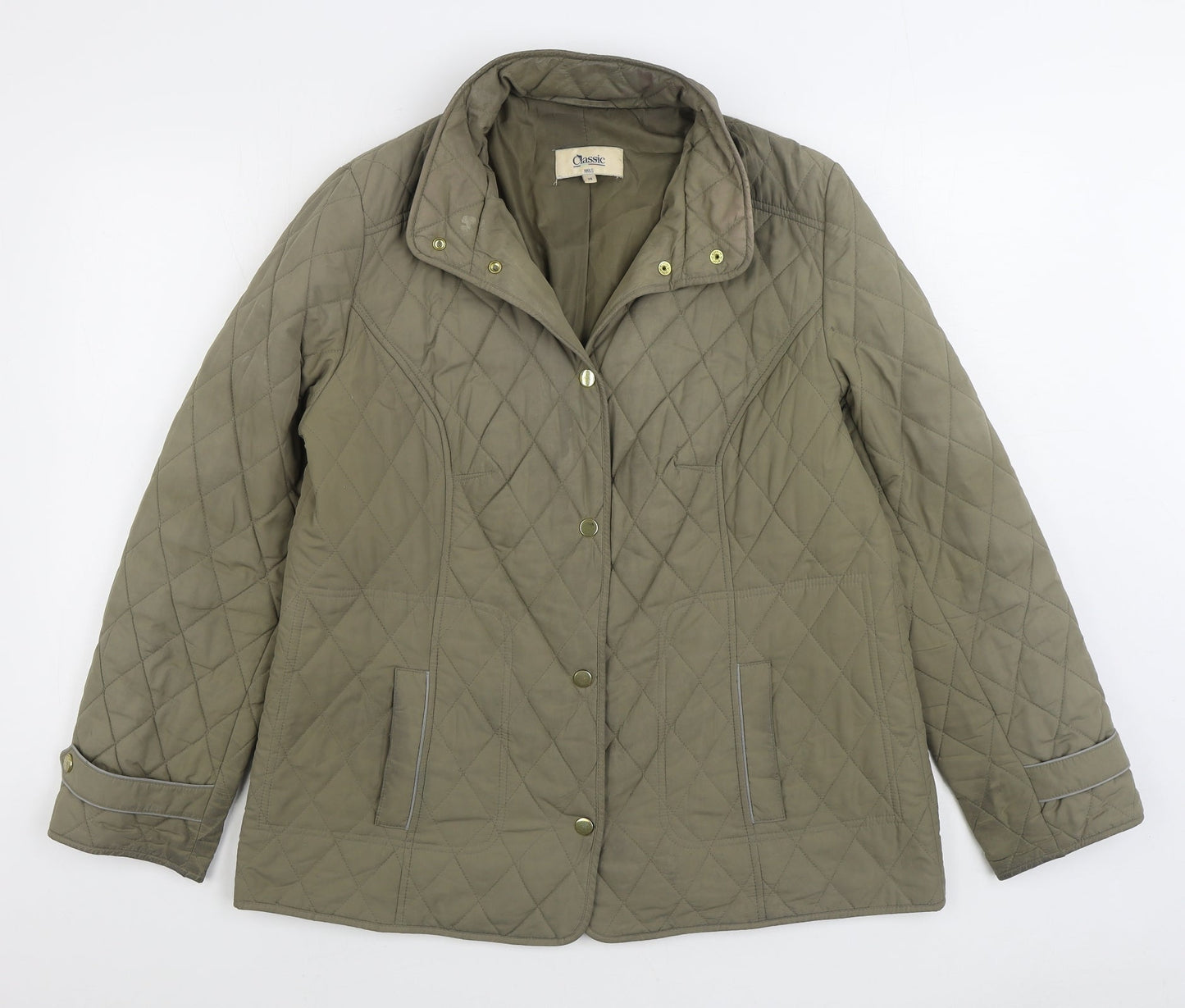 Marks and Spencer Womens Beige Quilted Coat Size 14 Button