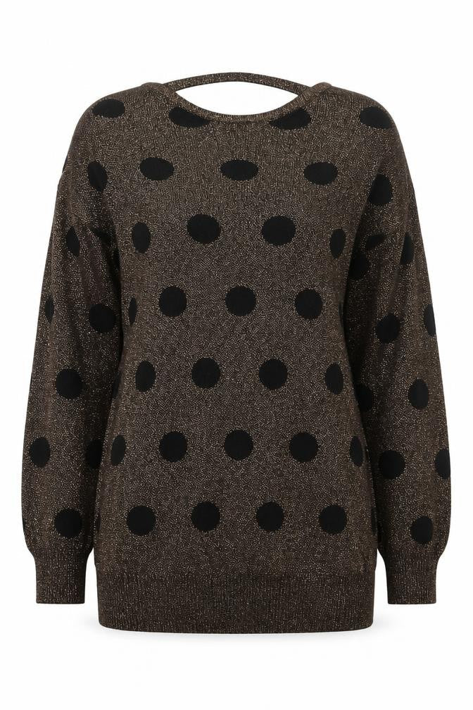 Soon Womens Gold Round Neck Polka Dot Polyester Pullover Jumper Size 12
