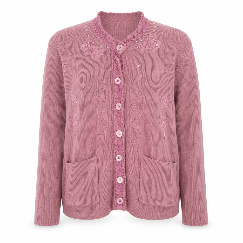 klassique Womens Pink Round Neck Acrylic Cardigan Jumper Size S