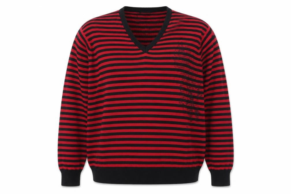 NEXT Womens Red V-Neck Striped Cotton Pullover Jumper Size L