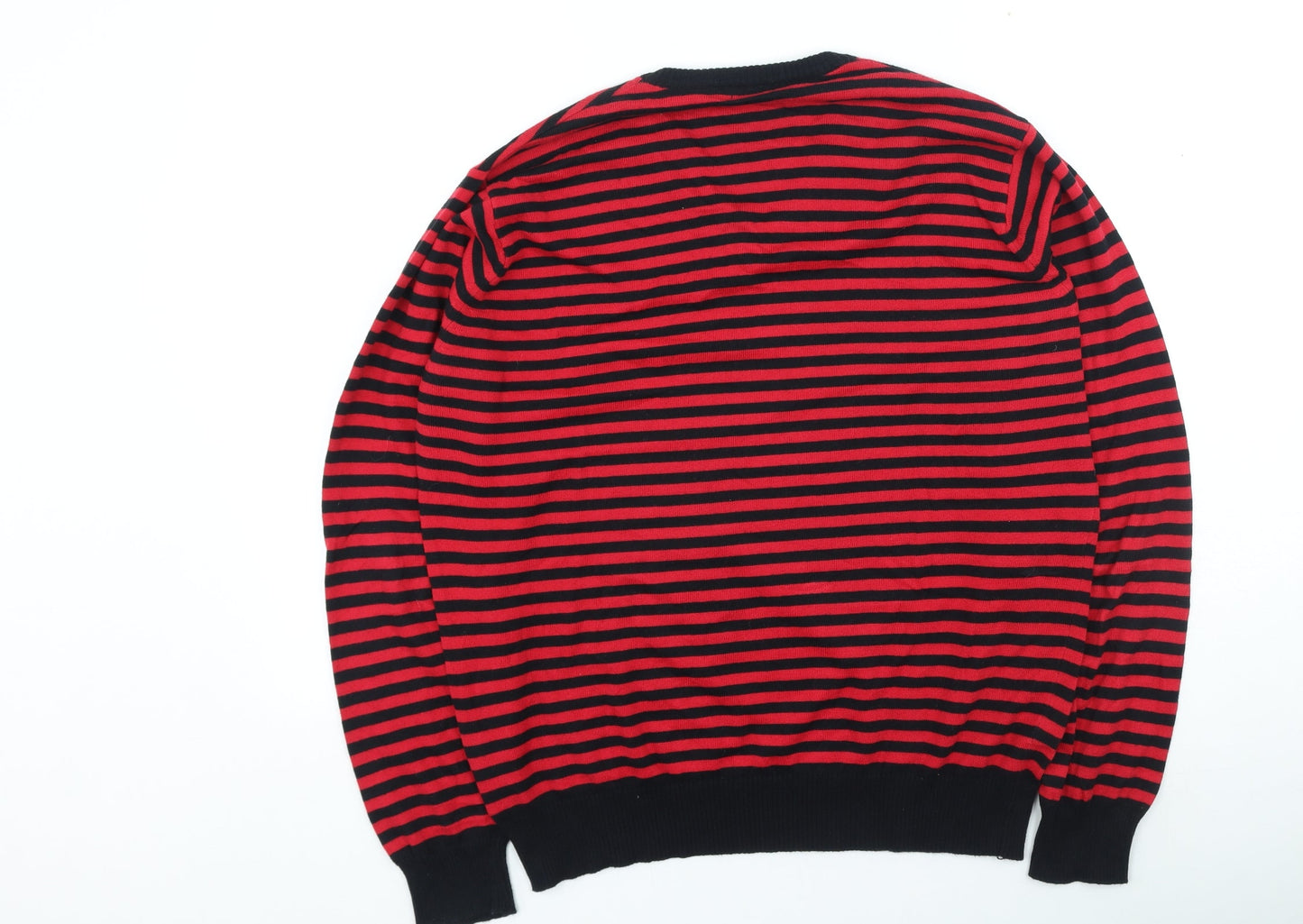 NEXT Womens Red V-Neck Striped Cotton Pullover Jumper Size L