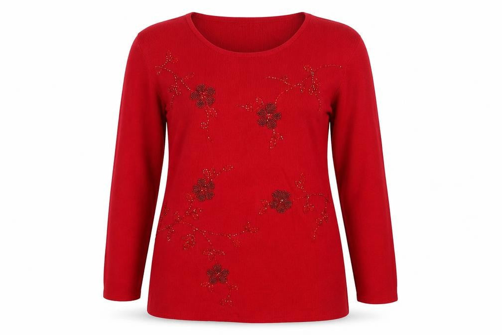 After Dark Womens Red Round Neck Rayon Pullover Jumper Size M