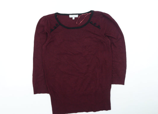 Red Herring Womens Purple Round Neck Viscose Henley Jumper Size 10
