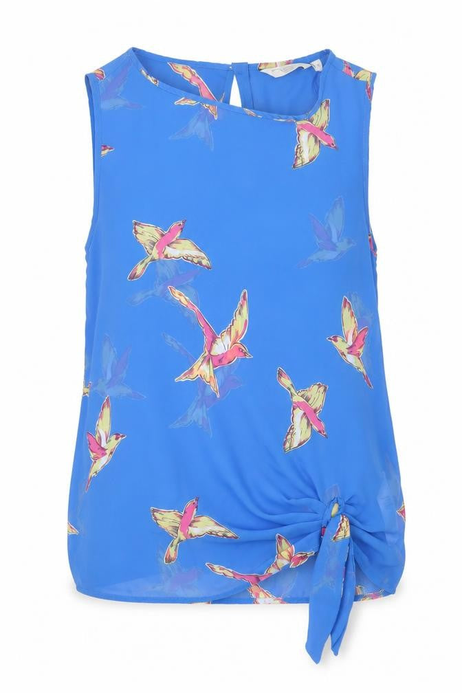 New Look Womens Blue Floral Polyester Basic Tank Size 8 Crew Neck