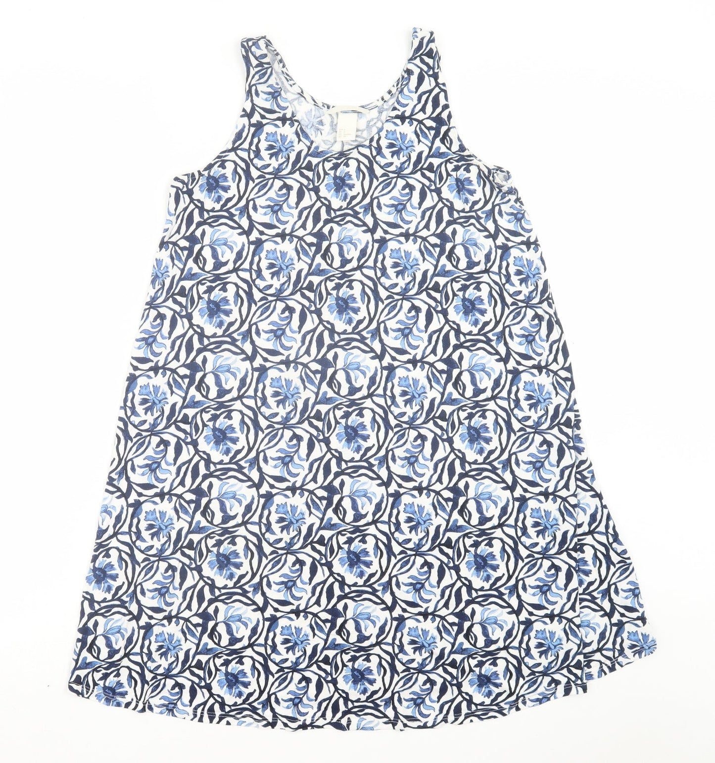 H&M Womens Blue Geometric Viscose A-Line Size S Scoop Neck Pullover
