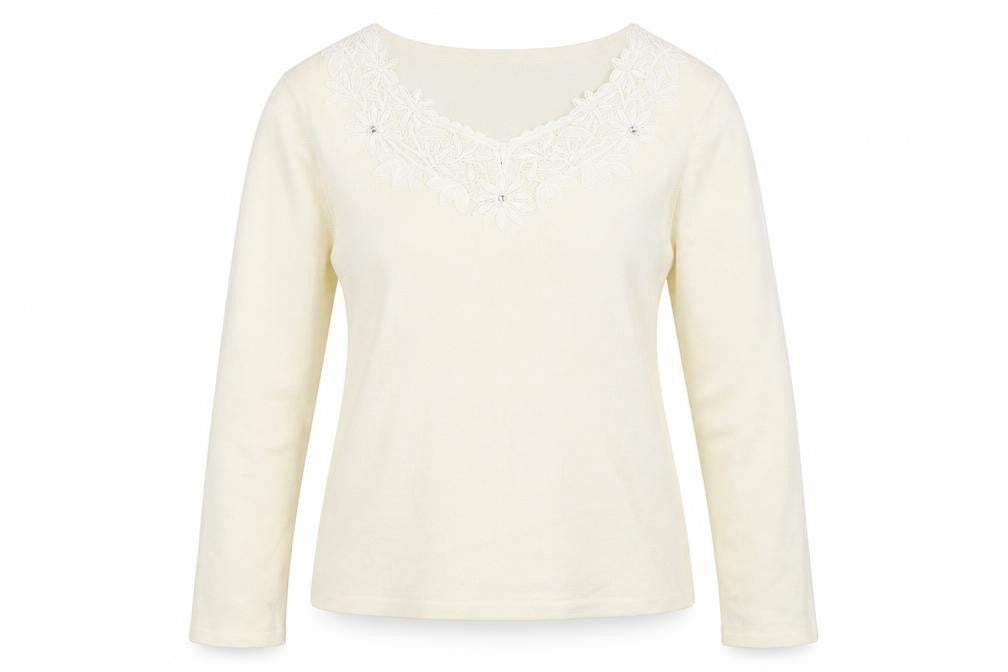 Classics Womens Beige Floral Acrylic Pullover Sweatshirt Size 12