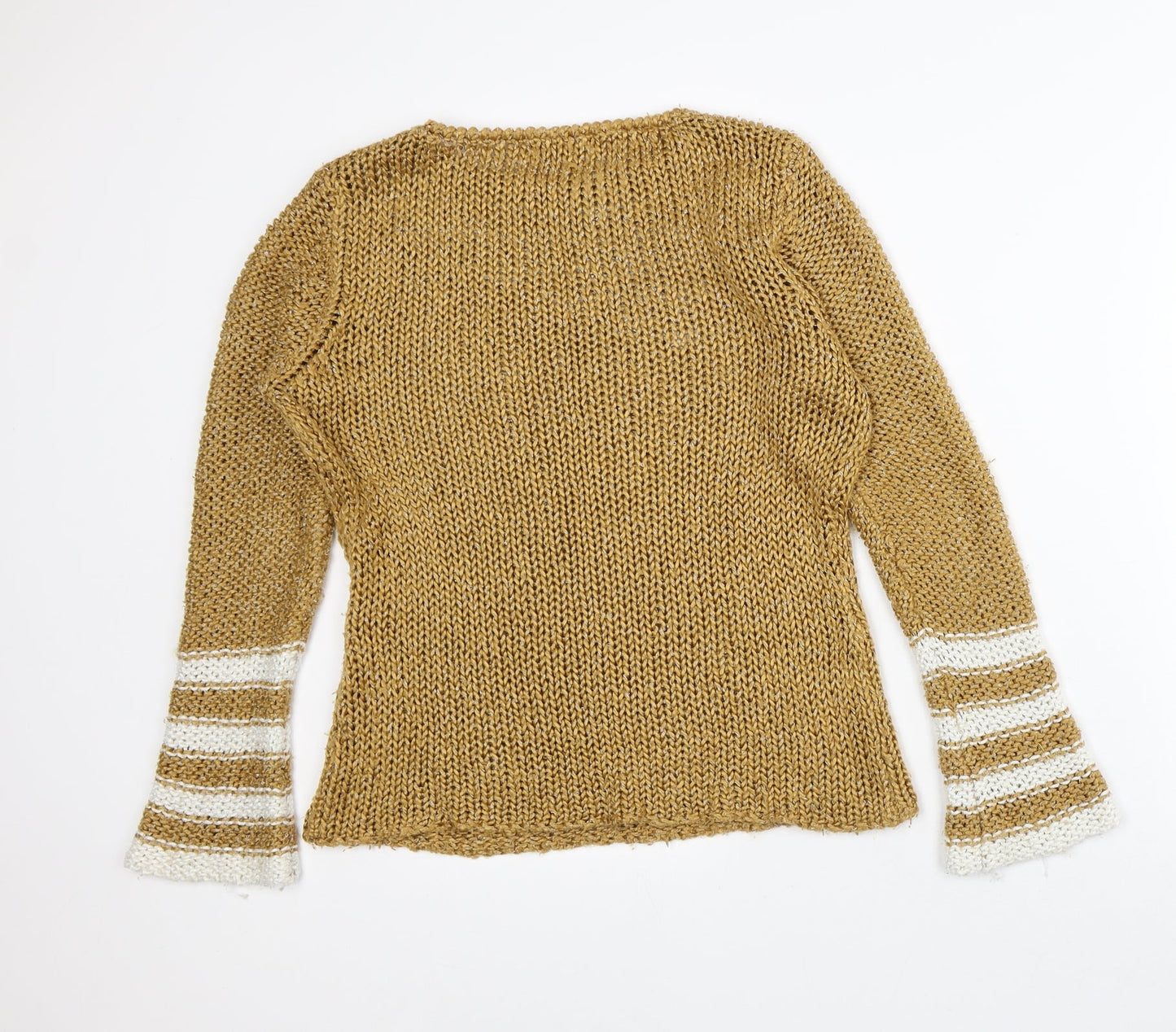 Mezzo Womens Brown Round Neck Striped Polyester Pullover Jumper Size M