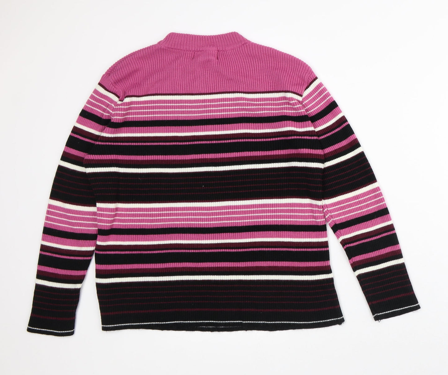Afibel Womens Pink Mock Neck Striped Acrylic Pullover Jumper Size L