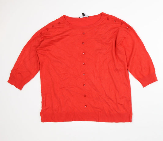 Love Knitwear Womens Red Geometric Viscose Pullover Sweatshirt Size 12