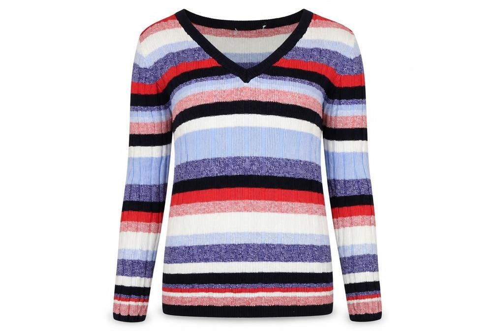 Matalan Womens Multicoloured V-Neck Striped Viscose Pullover Jumper Size S