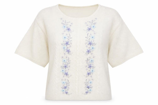 Berkertex Womens White Round Neck Floral Acrylic Pullover Jumper Size 14