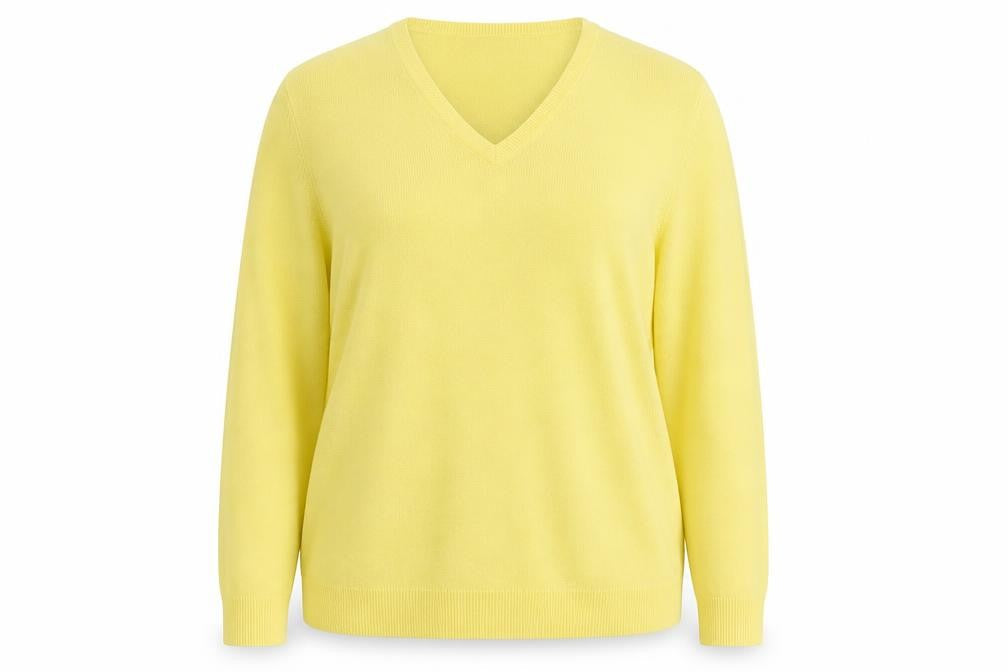 Atlantic Bay Womens Yellow V-Neck Acrylic Pullover Jumper Size 2XL