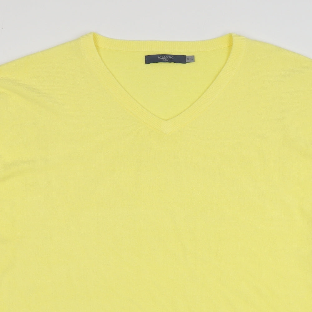 Atlantic Bay Womens Yellow V-Neck Acrylic Pullover Jumper Size 2XL