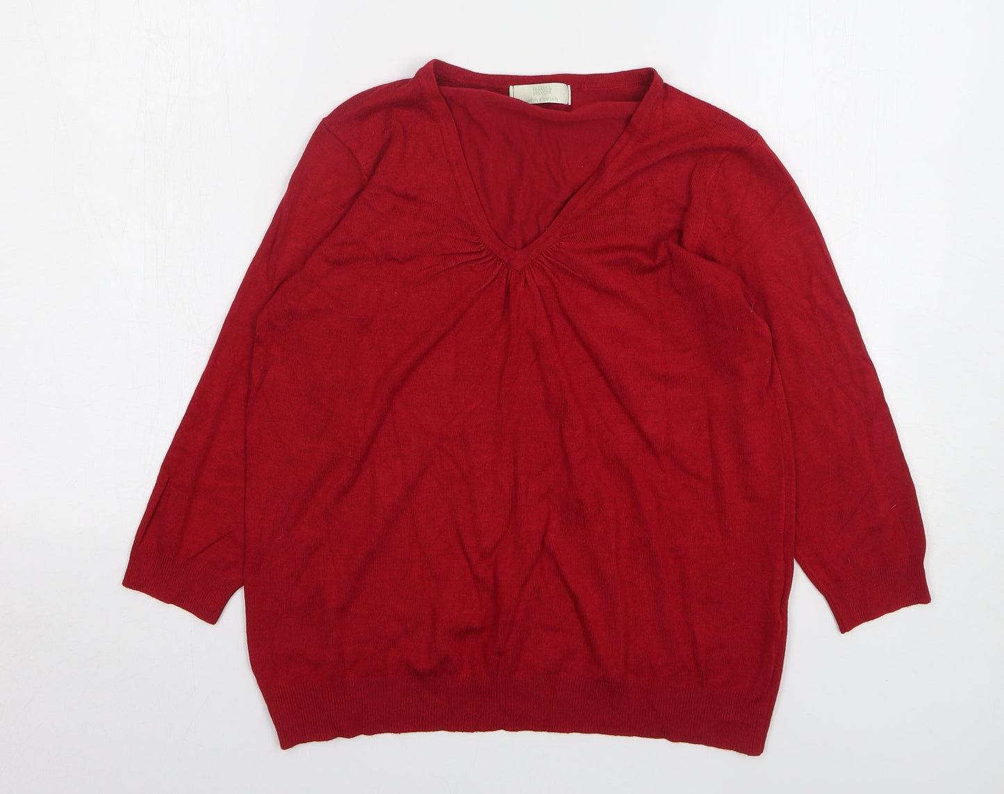 Marks and Spencer Womens Red V-Neck Viscose Pullover Jumper Size 14