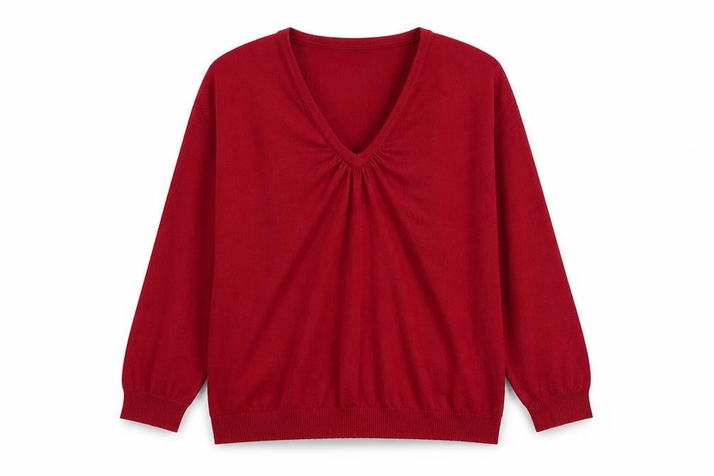 Marks & Spencer Womens Red V-Neck Viscose Pullover Jumper Size 14