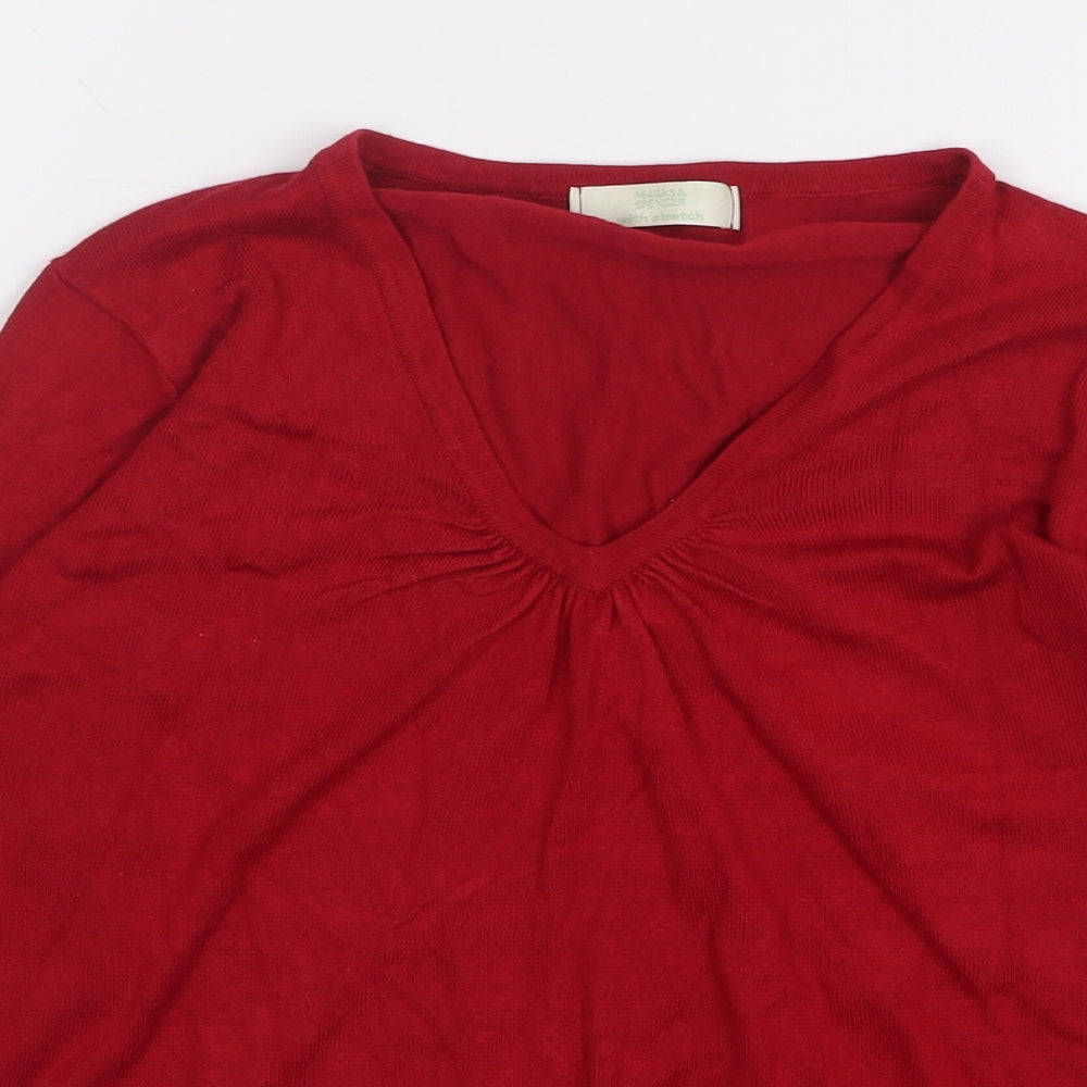 Marks and Spencer Womens Red V-Neck Viscose Pullover Jumper Size 14