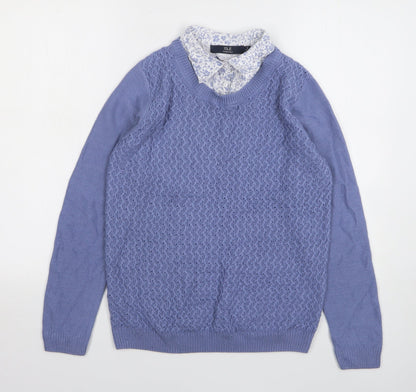 Preloved Isle Essentials Womens Blue Collared Acrylic Pullover Jumper Size 10 - Front