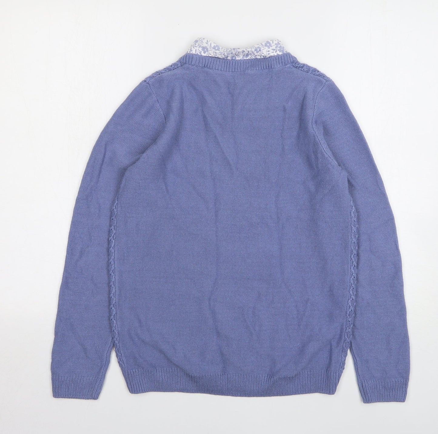 Isle Essentials Womens Blue Collared Acrylic Pullover Jumper Size 10