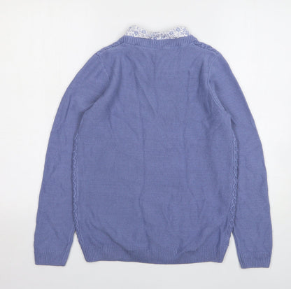 Preloved Isle Essentials Womens Blue Collared Acrylic Pullover Jumper Size 10 - Back