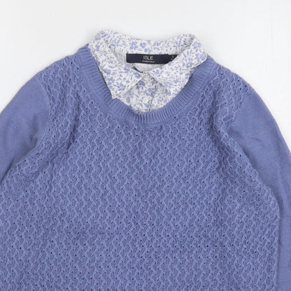 Preloved Isle Essentials Womens Blue Collared Acrylic Pullover Jumper Size 10 - Detail