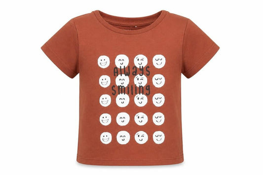 NAME IT Boys Brown Cotton Cropped T-Shirt Size 9-12 Months Crew Neck Pullover - Smile