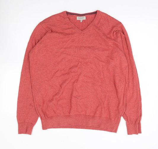 Hayworth Mens Orange V-Neck Cotton Pullover Jumper Size XL