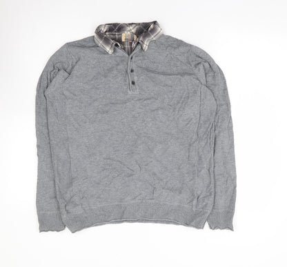 Marks & Spencer Mens Grey Collared Cotton Pullover Jumper Size M