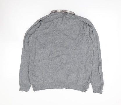 Marks & Spencer Mens Grey Collared Cotton Pullover Jumper Size M
