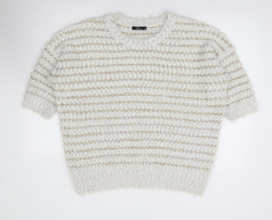 Bonmarché Womens Ivory Round Neck Striped Polyester Pullover Jumper Size L