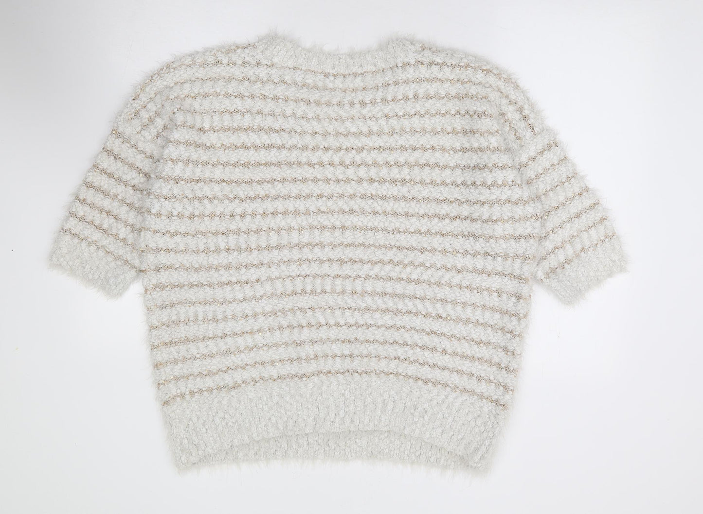 Bonmarché Womens Ivory Round Neck Striped Polyester Pullover Jumper Size L