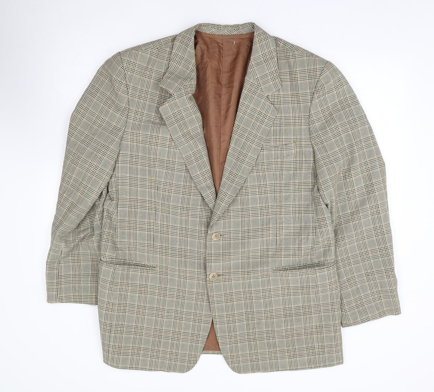 Preworn Mens Beige Plaid Polyester Jacket Suit Jacket Size 40