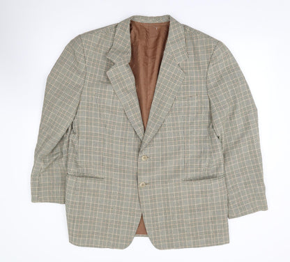 Preloved Preworn Mens Beige Plaid Polyester Jacket Suit Jacket Size 40 - Front