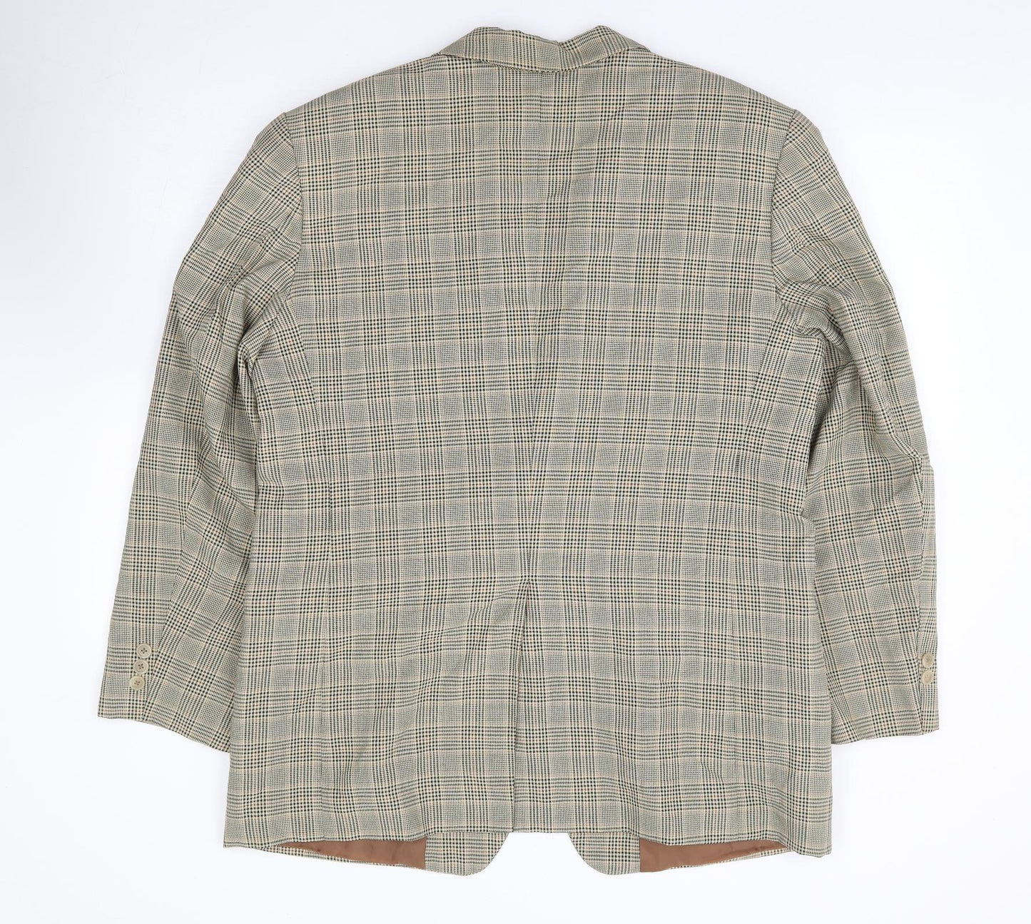 Preworn Mens Beige Plaid Polyester Jacket Suit Jacket Size 40
