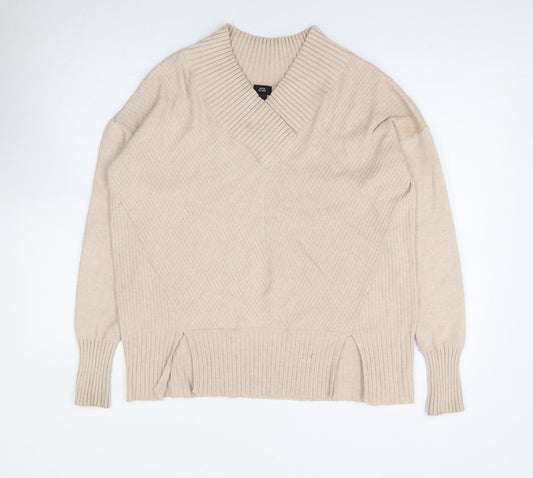 River Island Womens Beige V-Neck Viscose Pullover Jumper Size XS