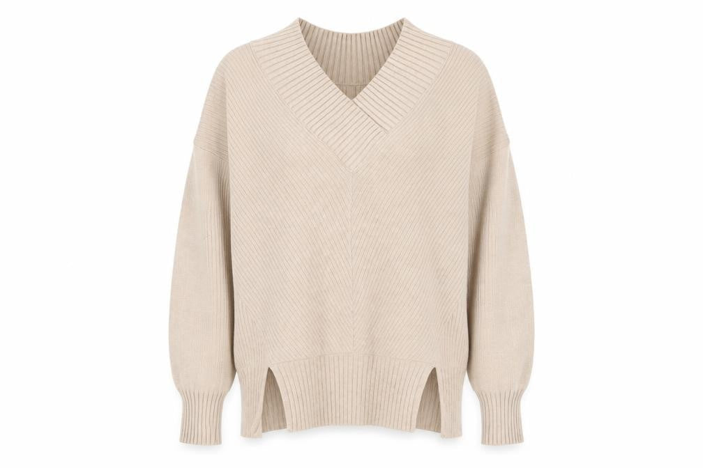 River Island Womens Beige V-Neck Viscose Pullover Jumper Size XS