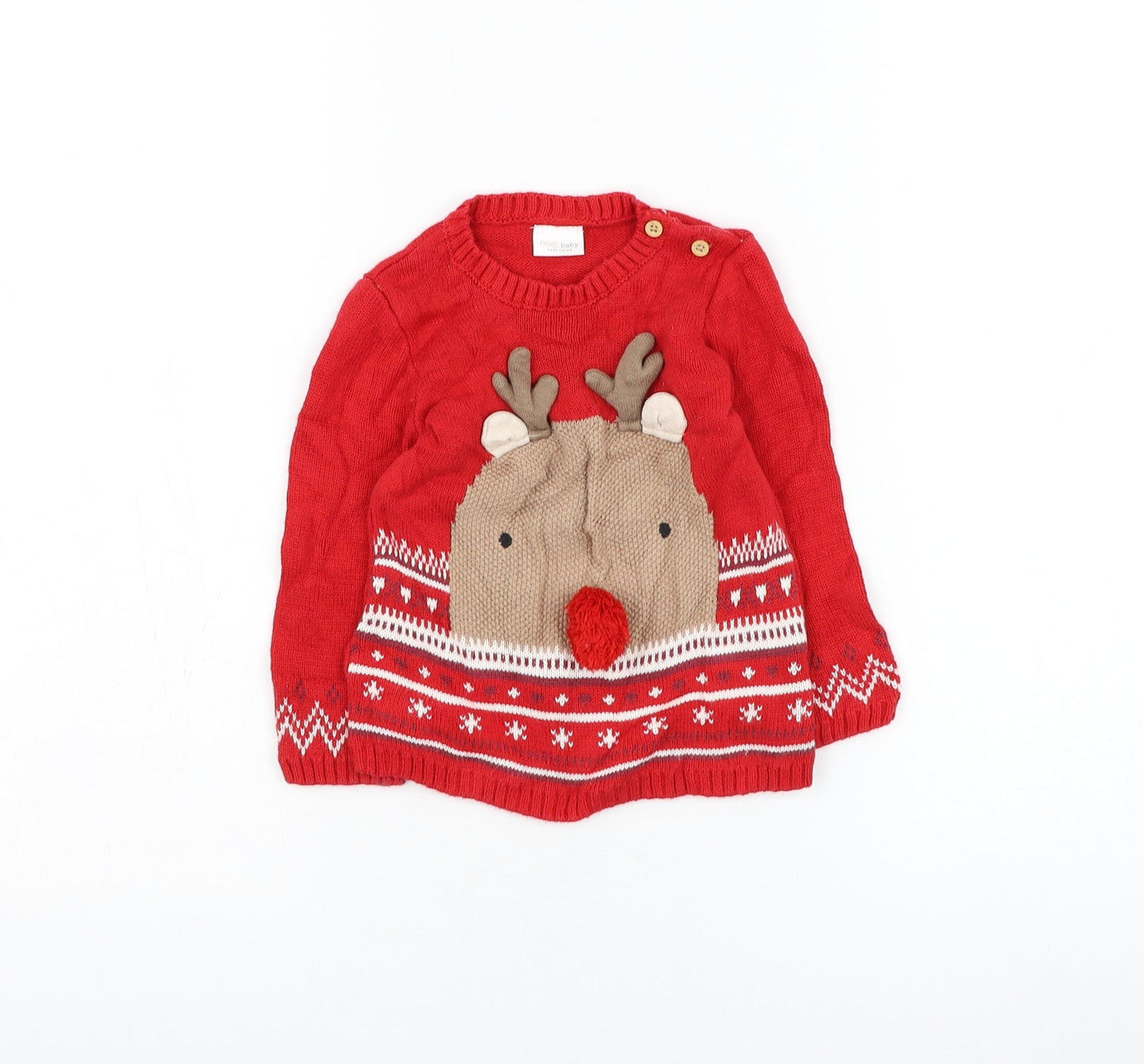 NEXT Boys Red Cotton Pullover Jumper Size 12-18 Months Pullover - Christmas, Reindeer