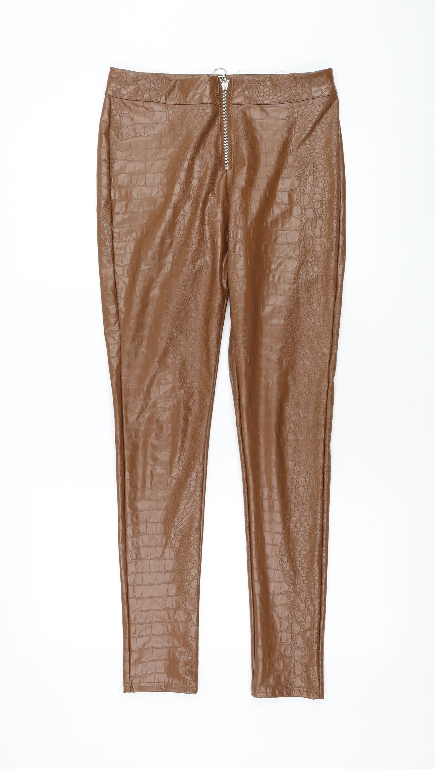 Preworn Womens Brown Animal Print Polyacrylate Fibre Trousers Size M L28 in Regular Zip