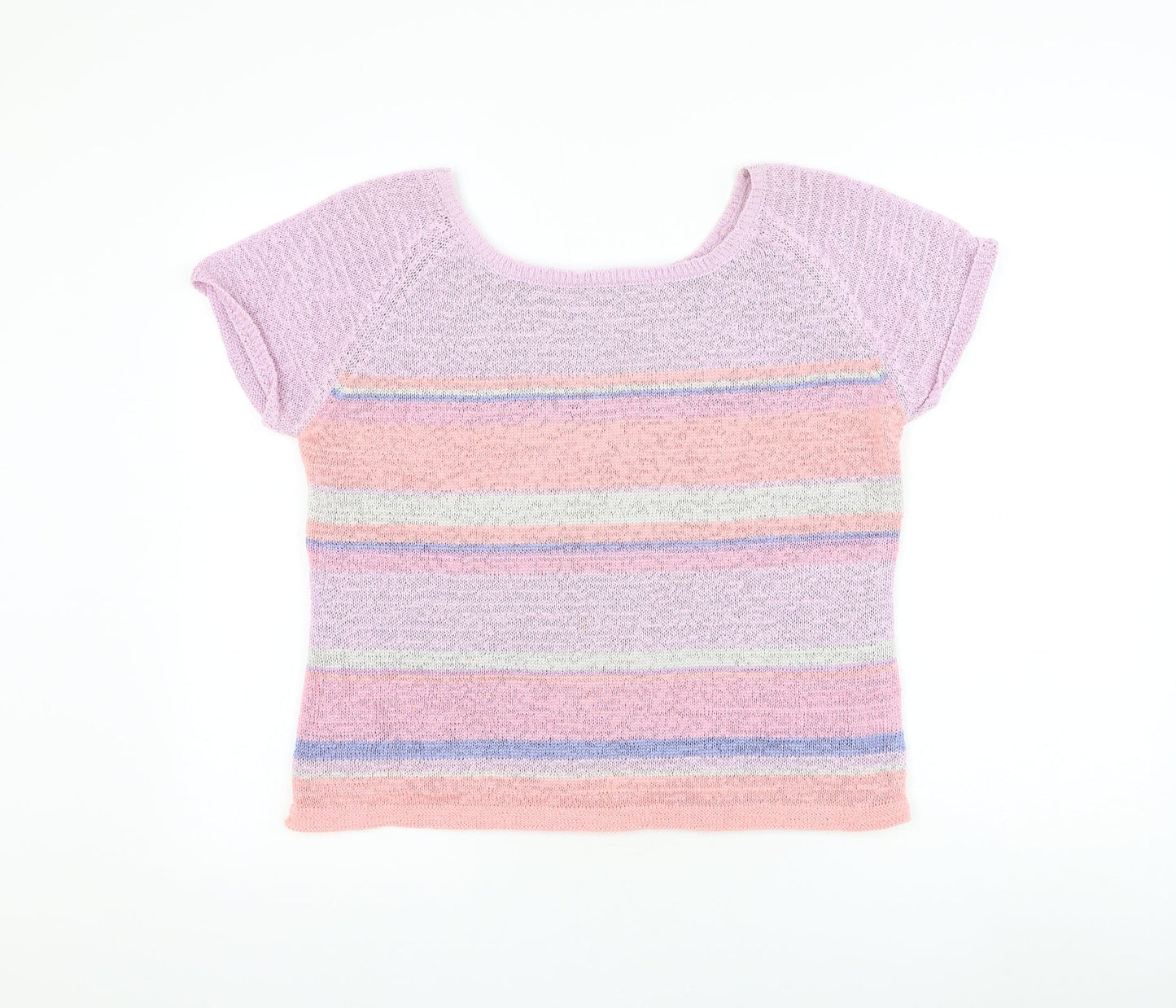 Preworn Womens Purple Roll Neck Striped Polyester Pullover Jumper Size M