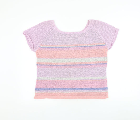Preworn Womens Purple Roll Neck Striped Polyester Pullover Jumper Size M